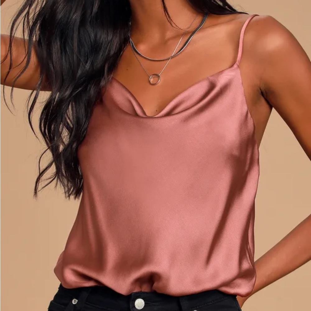 NWT Emmerson Rusty Rose Satin Sleeveless Cowl Neck Bodysuit